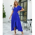 thumbnail image 3 of Women's Elegant V Neck Ruffle Sleeve Maxi Dress Solid Color Flowy Formal Cocktail Party Wedding Guest Work Dresses, 3 of 10