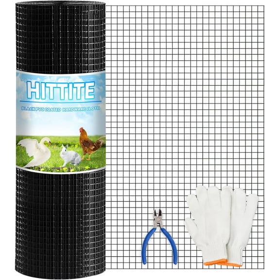 HITTITE Hardware Cloth 1/2 inch 36 x 100 ft, 19 Gauge Welded Black PVC Coated Wire Mesh, Galvanized Welding Chicken Wire Fence Mesh for Chicken Coop and Home Improvement Projects.