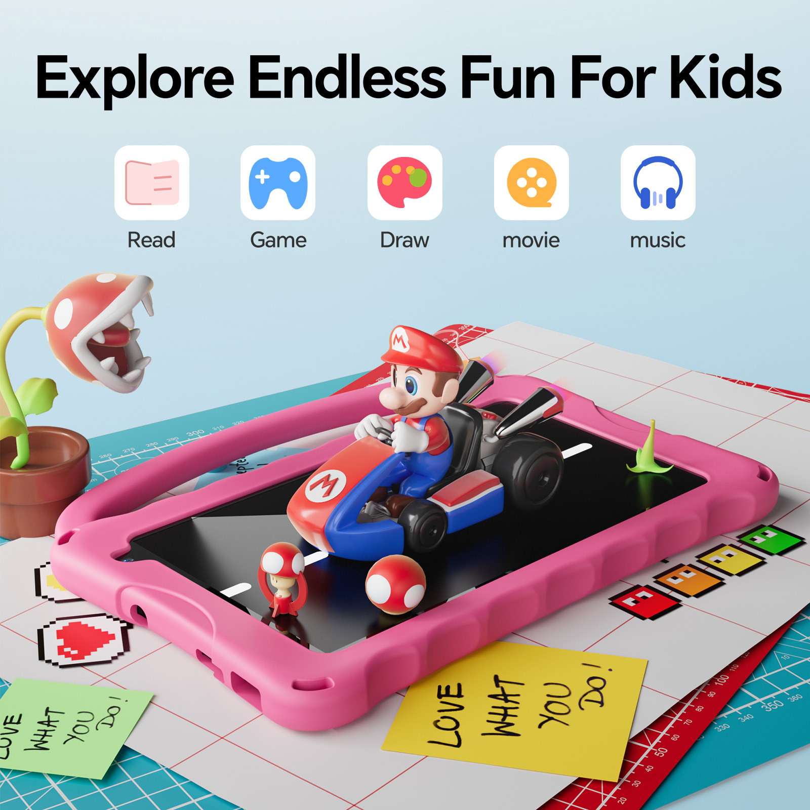 Digiland 7 inch Kids Tablet, 4GB Ram 32GB Rom Android Kids Tablet with Parental Control, Eye Protection Screen for Kids 4-12, Portable Handheld Children Tablet（Pink）