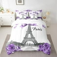 thumbnail image 2 of Homewish Paris Eiffel Tower 7-Piece Twin Bedding Sets,Romantic Rose Flower Bedding Comforter Set,Purple White Sheet Sets For Girl Teens,Breathable Home Decor Reversible, 2 of 8