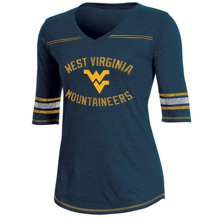 West Virginia Mountaineers Brass - Women's Russell Navy West Virginia Mountaineers Fan Half-Sleeve V-Neck T-Shirt