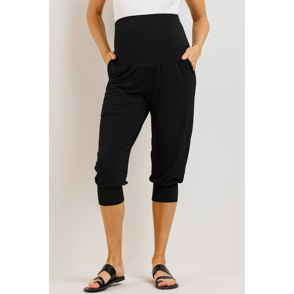 Black High Rise Capri Maternity Jogger Pants