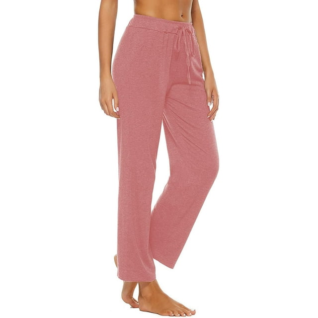 Womens Comfy Lounge Pants Loose Yoga Pants Cotton Blend Soft Drawstring Wide Leg Pants with Pockets