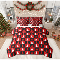Feelyou Cartoon Xmas Tree Bedding Comforter Set 7pcs for Teen, Princess Love Heart Queen Bedding Sets, Christmas Festival Reversible Queen Sheet Sets, Ultra Soft Home Decor