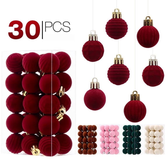 30-Pack Velvet Christmas Balls Ornaments for Christmas Tree - Plastic Shatterproof Flocked Balls for Wreath, Mantel, Holiday, Party Decoration, 1.18"