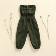 LUIRYARE LEVEFORD Mommy and Me Jumpsuit Strapless Solid Color Overalls for Women Girls