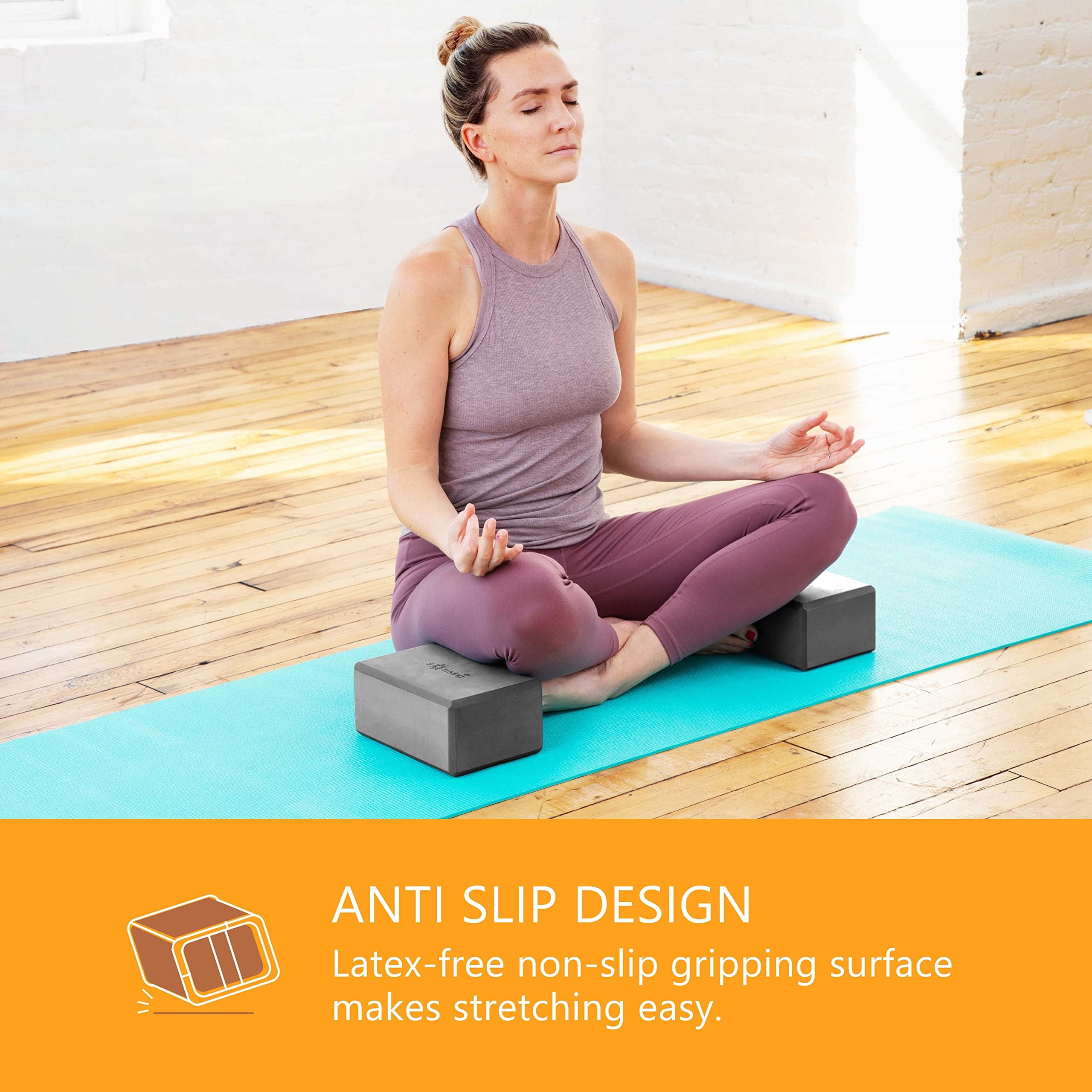 Sol Living Yoga Blocks 2 Pack High Density EVA Foam Yoga Cushion Stretching Pilates Meditation Exercise Equipment Support Deepen Poses Odor Free Non Slip Yoga Accessories - 4" x 6" x 9"- Black