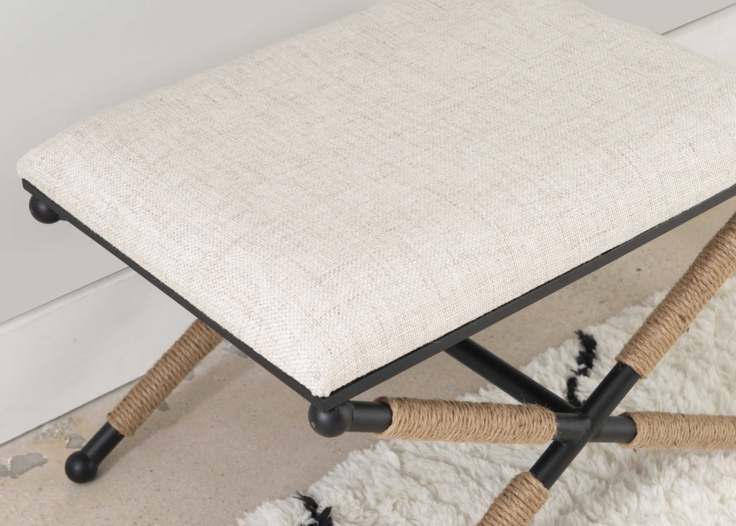 Linon Brewster Boho Backless Campaign Accent Stool, Black/Neutral