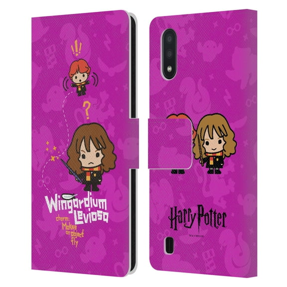 Head Case Designs Officially Licensed Harry Potter Deathly Hallows I Hermione Ron Spell Leather Book Wallet Case Cover Compatible with Samsung Galaxy A01 (2020)