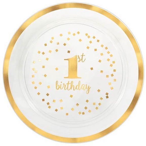 1st Birthday Gold Plastic Round Serving Tray (1ct)
