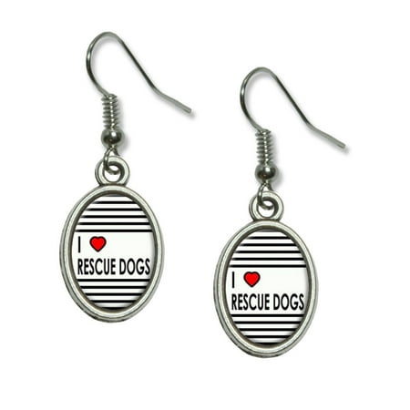 - I Love Heart Rescue Dogs Dangling Drop Oval Earrings