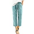 thumbnail image 2 of Women Fashion Solid Color Cotton Flax Elastic Long Pants Beach Leisure Trousers, 2 of 4