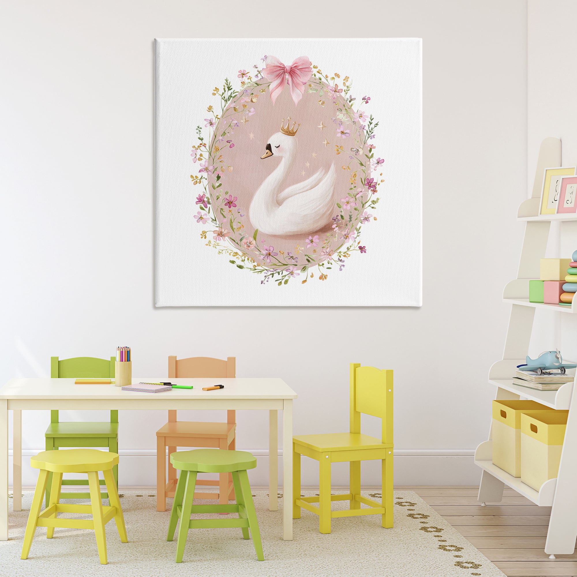 Stupell Industries Queen Swan with Florals Canvas Wall Art, design by Christine Simpson Art
