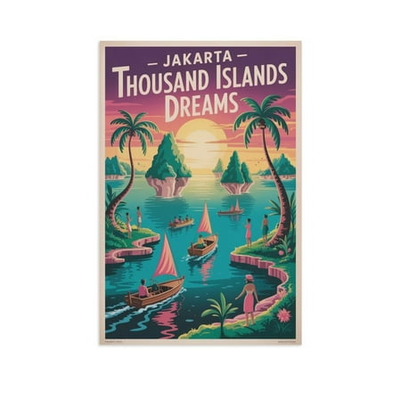 Jakarta Thousand Islands Surreal Poster Dreamlike Vintage Retro Travel Tropical Paradise Wall Art Print Poster