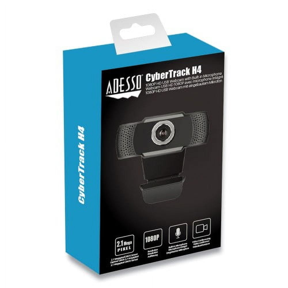 Adesso Cybertrack H4 1080p Hd Usb Manual Focus Webcam With Microphone, 1920 Pixels X 1080 Pixels, 2.1 Mpixels, Black