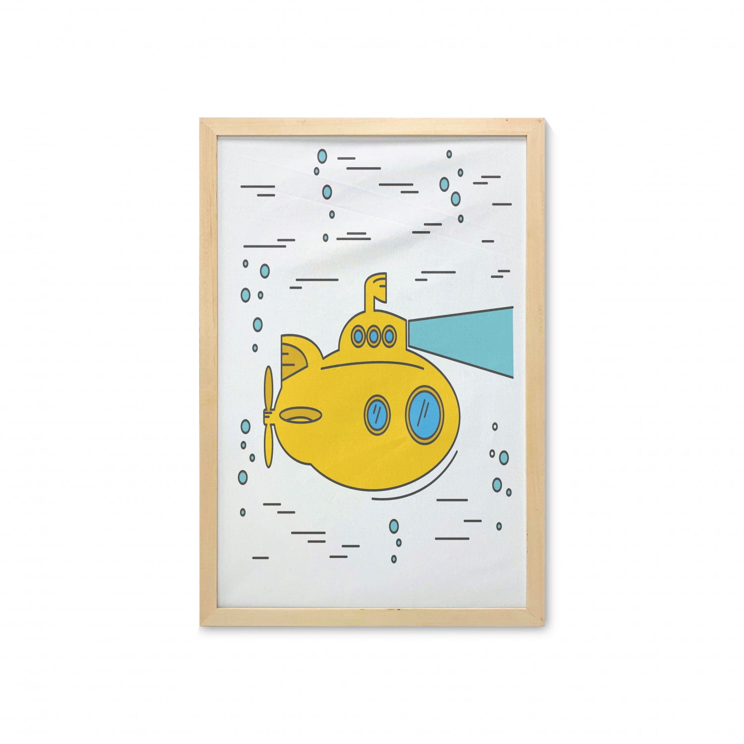 Yellow Submarine Wall Art with Frame, Ocean Nautical Adventure Underwater  Bubbles Porthole Cartoon, Printed Fabric Poster for Bathroom Living Room,  23\, image size:1500x1500