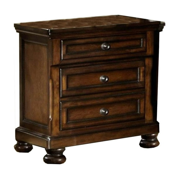 Benzara Classic Wooden Night Stand with 3 Drawers Brown