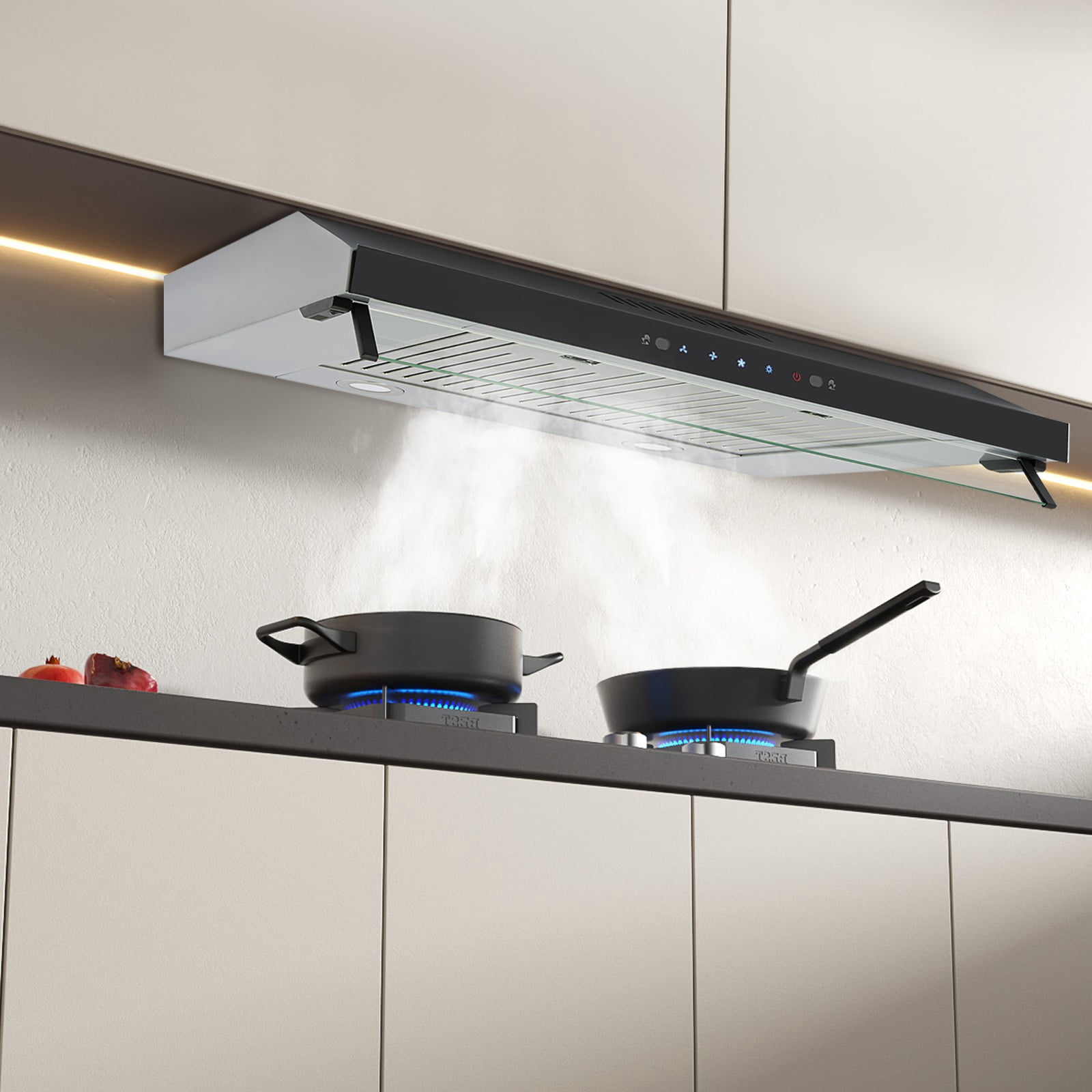 Range Hood, 30 Inch Under Cabinet Range Hood, 900CFM Kitchen Range Hoods, Stainless Steel Hood Vent Hoods with 3 Speeds Exhaust Fan, LED Lights, Baffle