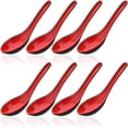 thumbnail image 1 of Paquete de 8 Cucharas de Arroz de Plástico, findTop Cuchara de Sopa Won Ton China, Cucharas de Sopa Estilo Llano Asiático- Rojo y Negro, 1 of 5