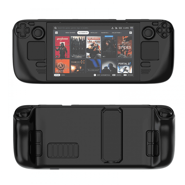 Funda protectora colorida para Steam Deck y OLED, tacto cómodo, funda protectora de material PC con soporte, accesorios para consolas de videojuegos