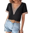 thumbnail image 3 of Txlixc Tops sueltos para mujer, manga corta, cuello en V, informal, fiesta, club, primavera, verano, patchwork Txlixc  Casual, 3 of 6