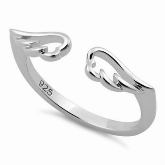 Angel Wings 925 Sterling Silver Ring Adjustable Band Unique Spiritual Jewelry_8.5