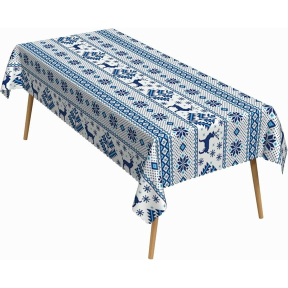 60x84 Inch Christmas Rectangle Tablecloth Winter Holiday Vintage Snowflake Blue White Table Cloth Washable Durable Table Cover for Kitchen Dining Banquet Ugly Christmas Sweater Party Decor