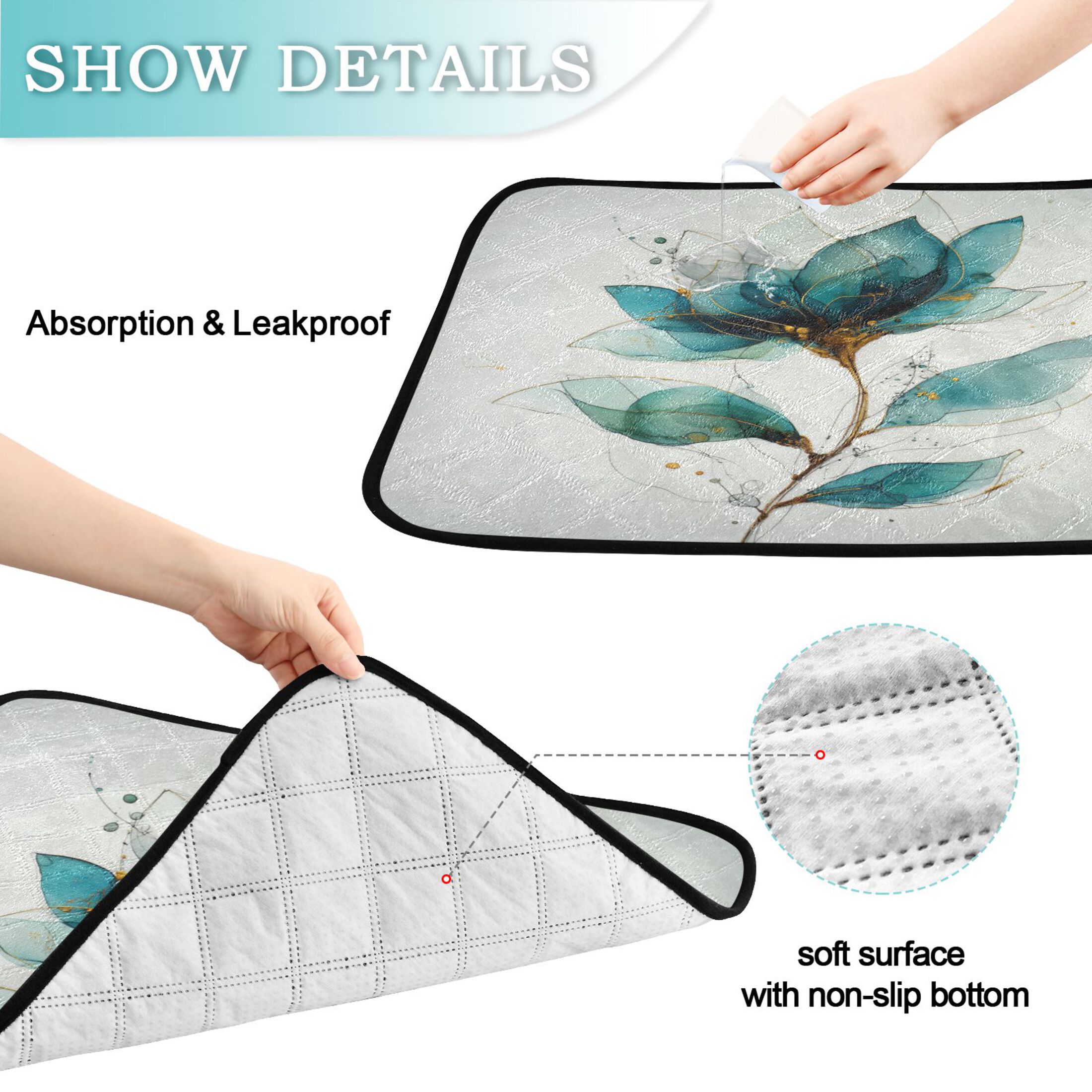 Qxltty Fantasy Flower Cat litter Pads Pet Set of 2 Diaper Mats Center Anti-leakage Layer Absorbent Soft and Comfortable