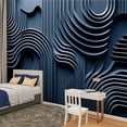 thumbnail image 2 of Peel and Stick Wallpaper Canvas Nordic Navy Blue Solid Color Blue Hue Textured Surface Linear Patterns Modern Art Wall Mural Decor Self Adhesive and Removable 100in x 144in, 2 of 5