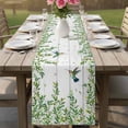 thumbnail image 4 of Spring Botanical Table Runner - 72 Inch Long Watercolor Leaves Flowers Birds Gray Wood Cotton and Linen Blended Dress Scarves Farmhouse Table Runner for Kitchen Dining, Coffee Table, 13" x 72", 4 of 8