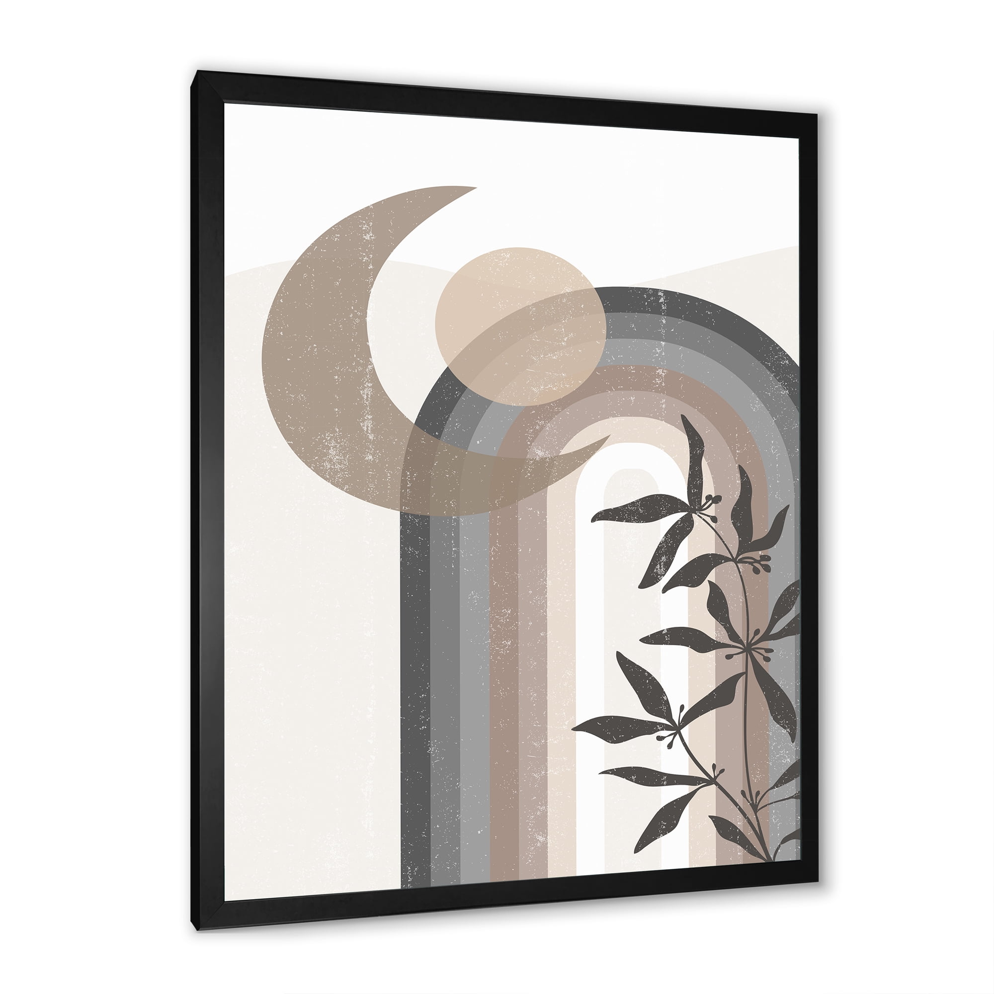 Designart 'Abstract Moon and Sun In Gray and Blue' Modern Framed Art Print