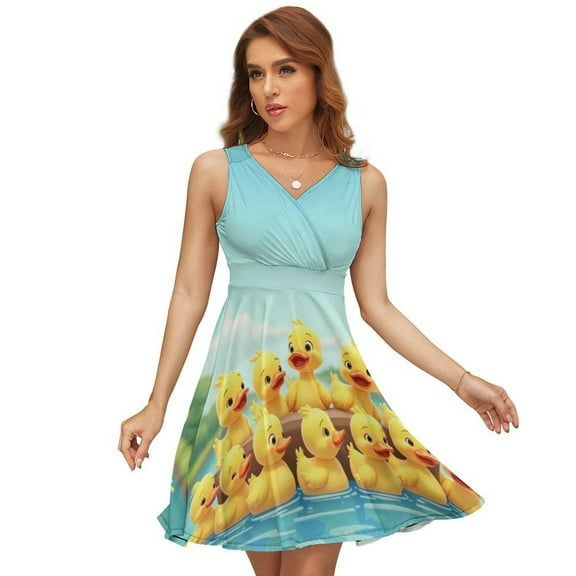 Yellow Duck Dress Fashion Beach Long Dresses Female Party Printed Sundress