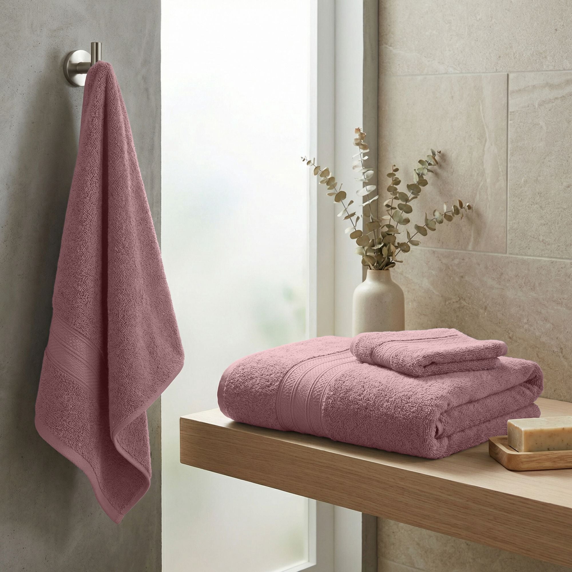 Superior Atlas Heavyweight Plush 3 Piece Cotton Towel Set, Grape Shake
