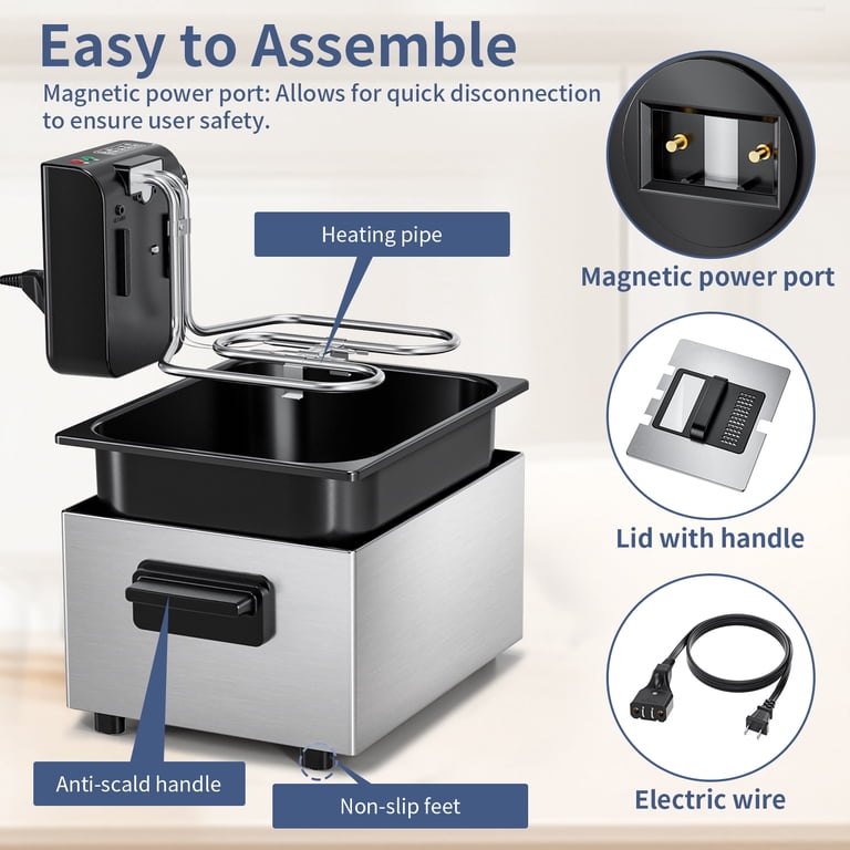 TINANA Large Electric Deep Fryer, 5.3 Qt Oil Capacity, 3 Baskets