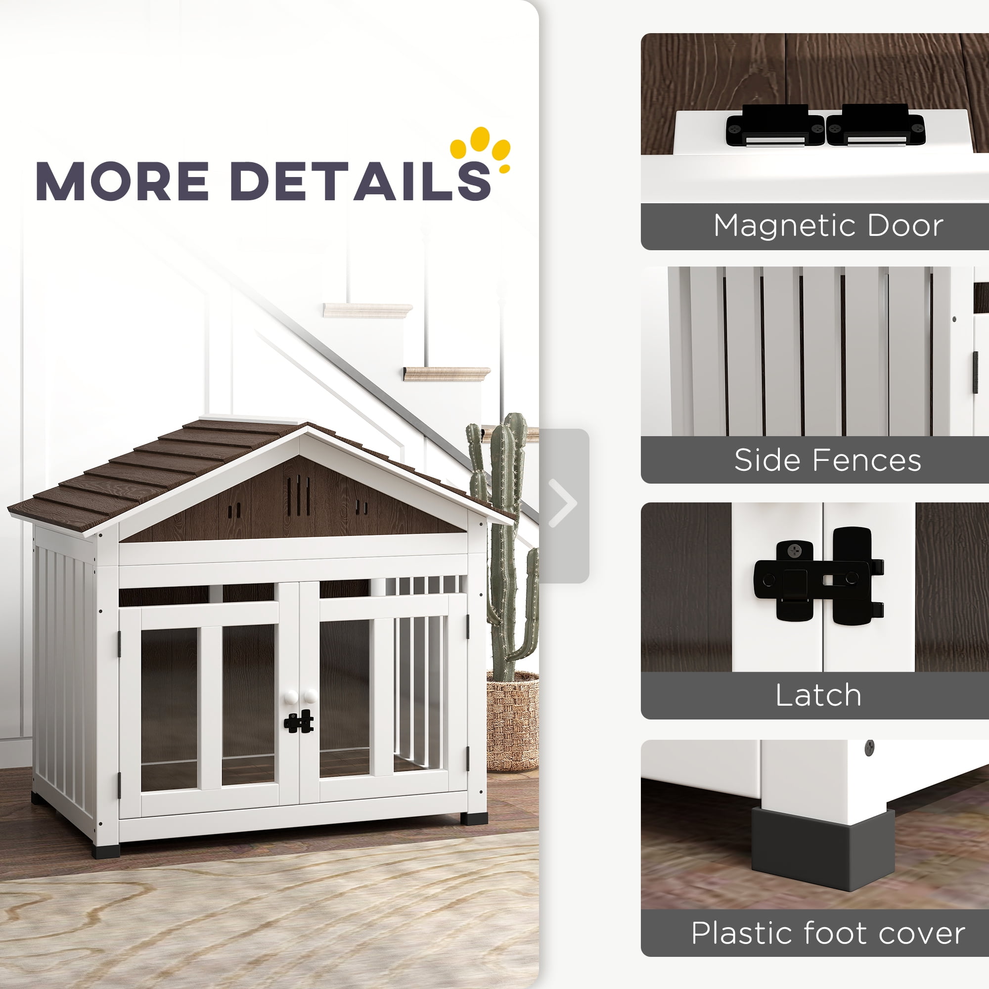 PawHut 40"L Dog House Outdoor Indoor, Wooden Dog Kennel for Small, Medium, Large Dogs, with Air Vents & Elevated Removable Floor, Magnetic Doors