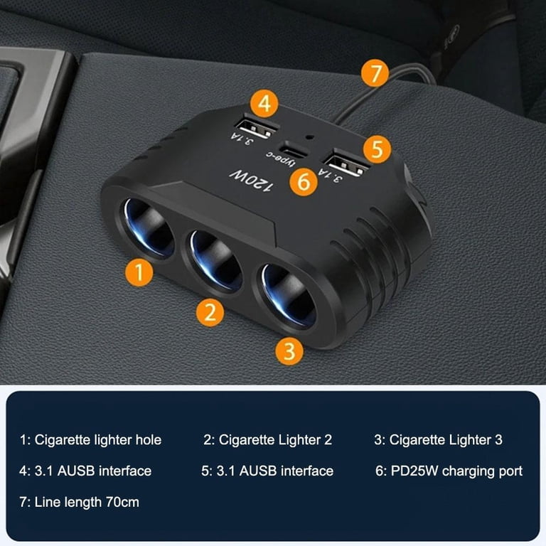 cigarette multi socket 3-Way 12V 24V Multi Socket Car Cigarette Lighter Splitter USB-Charger  AdapterS
