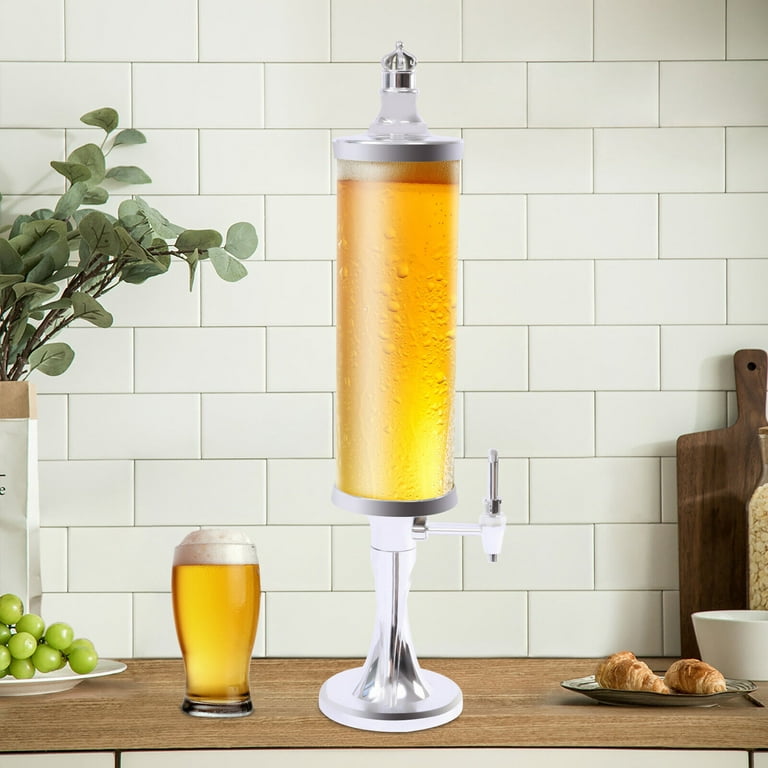 Miumaeov 3L Beer Tower Dispenser with 7-Color LED Light Beverage Dispenser Ice Tube Clear Drink Dispenser for Home Bar Party Gameday Silver