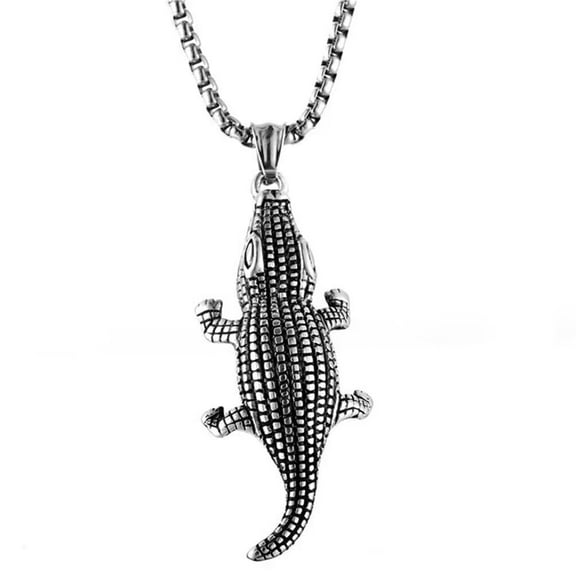 PAMTIER Men's Stainless Steel Vintage Cute Fat Snag Small Crocodile Biker Pendant Necklace Hip Hop Alligator Sinensis Silver No Chain