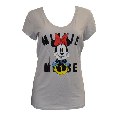 - Women's Juniors Minnie Mouse Light Gray V-neck Tee Shirt (X-Large) W12