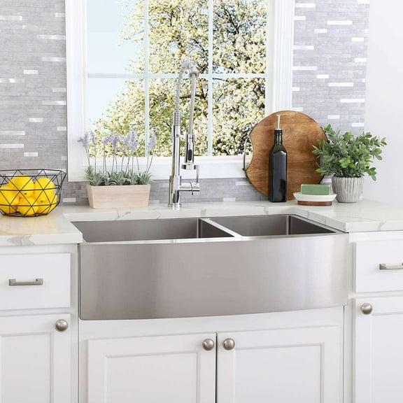 Stainless Steel 33 Inch Double Bowl Apron Front Farmhouse Kitchen Sink