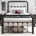 thumbnail image 1 of Homall Twin Size Bed Frame Classic Metal Platform Bed Frame with Charging Station & LED, Victorian Style Iron-Art Headboard/Footboard, Under Bed Storage, No Box Spring Needed, Noise Free, Black, 1 of 7