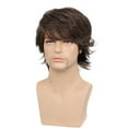 YOLAIRD Human Hair Mens Wig Brown Short Layered Natural Wave Synthetic