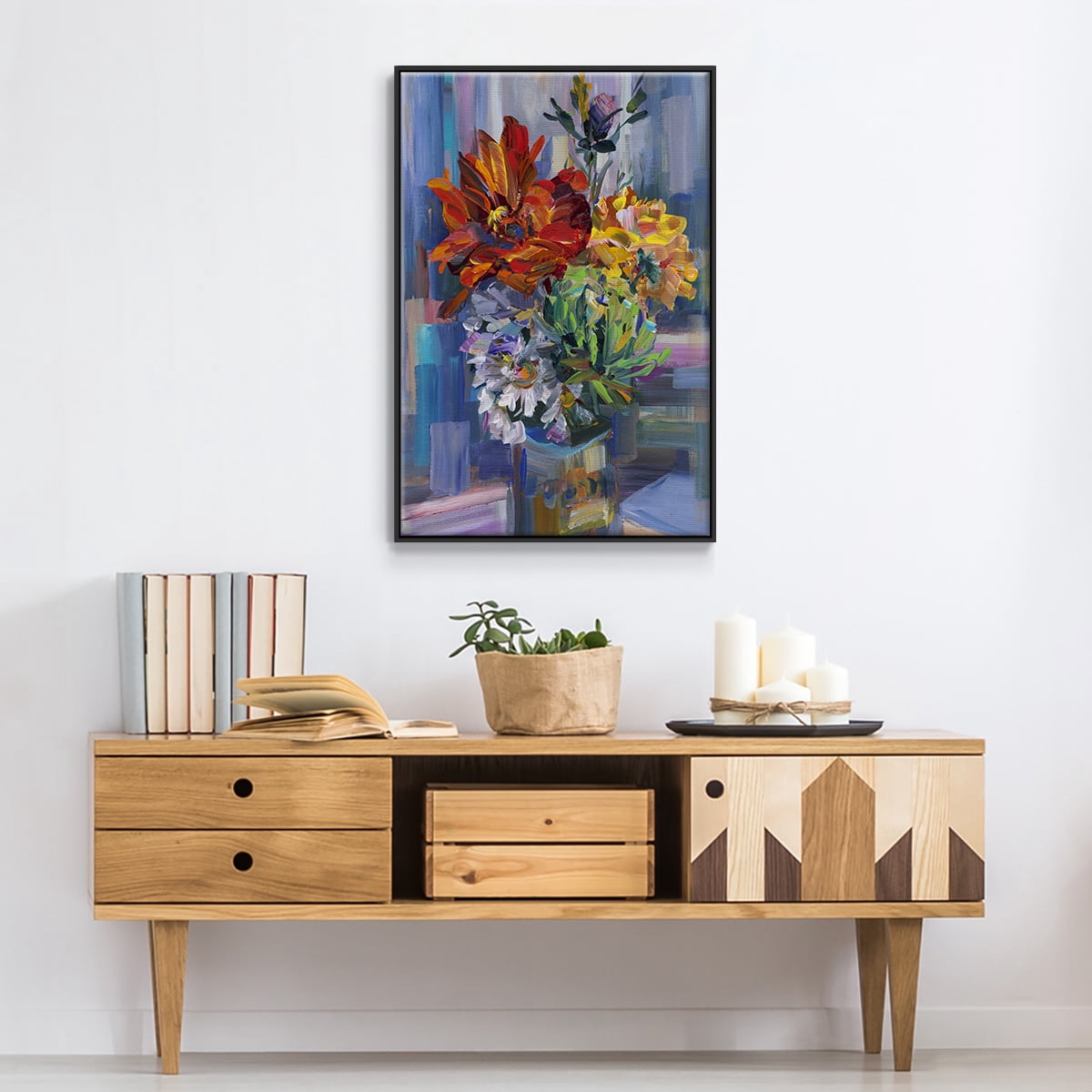 Modern Bouquet Framed Premium Gallery Wrapped Canvas - Ready to Hang - 27 x 41 - Black Floating Frame