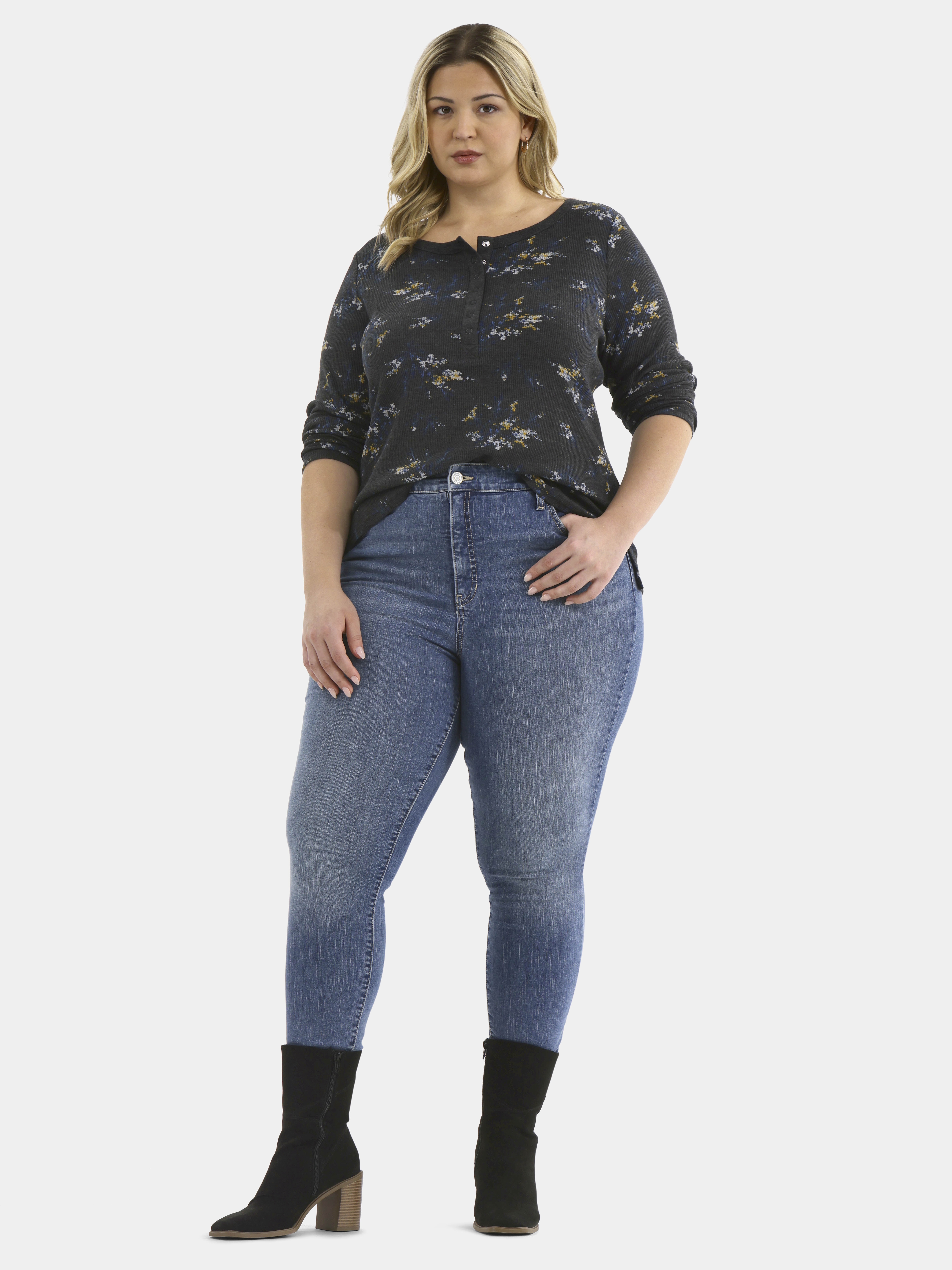 Terra & Sky Women’s Plus Waffle Henley 2 Pack, Sizes 0X-5X