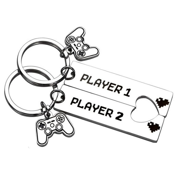 WINDLAND 2 Pieces Gamer Matching Heart Puzzle Pendant Keychain for Couple Best Friends
