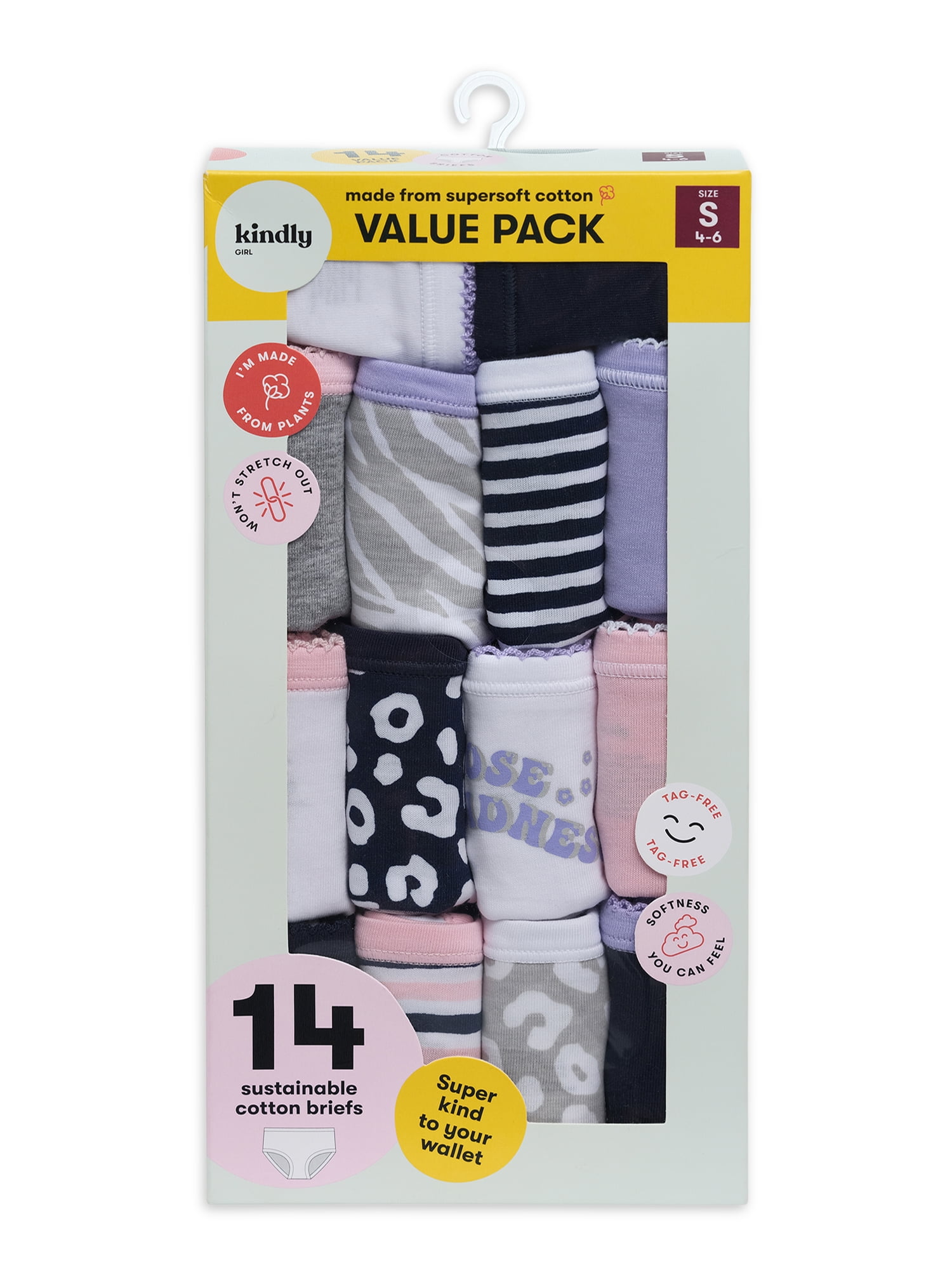 Kindly Yours Girl’s Cotton Brief Underwear, 14-Pack, Sizes S-XL