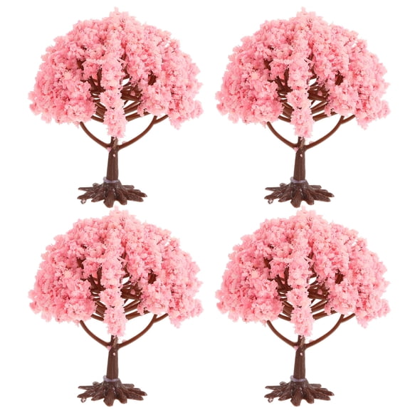 IBASETOY 4Pcs Artificial Cherry Blossom Tree Model with Lifelike Pink Flowers for Decoration