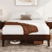 Yaheetech Solid Wood Platform Bed Frame with Wooden Slat Support, Dark Walnut, Full