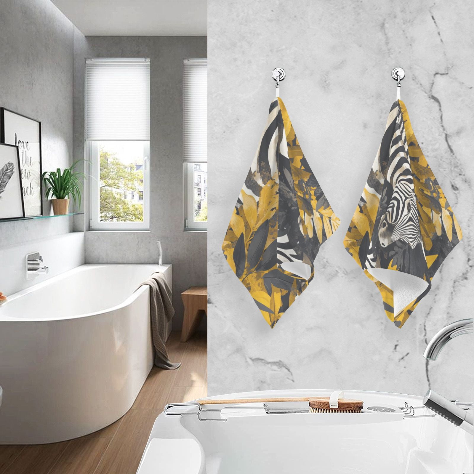 Zebras Leaves Hand Towels Cotton Bath Towels Large Face Towels Absorbent for Bathroom 2 Packs