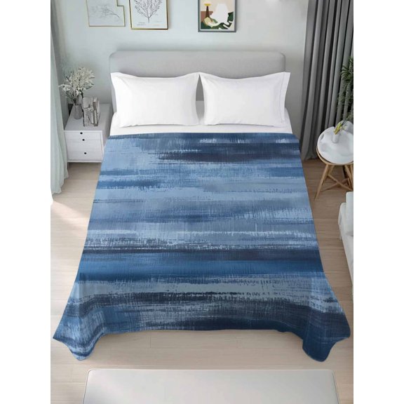 Queen Flat Sheet Only Blue Black Gradient Abstract Soft Microfiber Cooling Bedding Sheets Modern Minimalist Art Flat Bed Sheet for Hotel,Home Decor